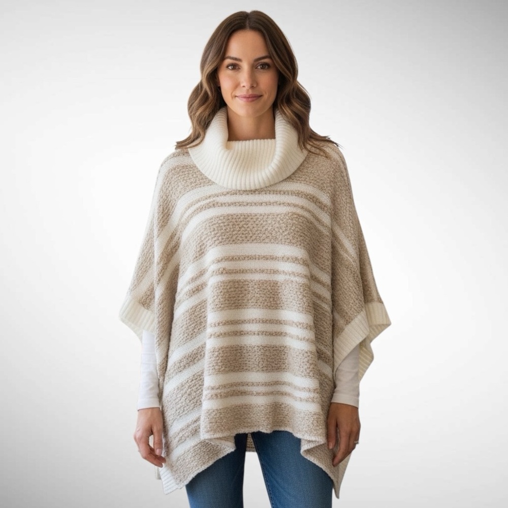 NWT Calvin Klein Striped Cowlneck Poncho
